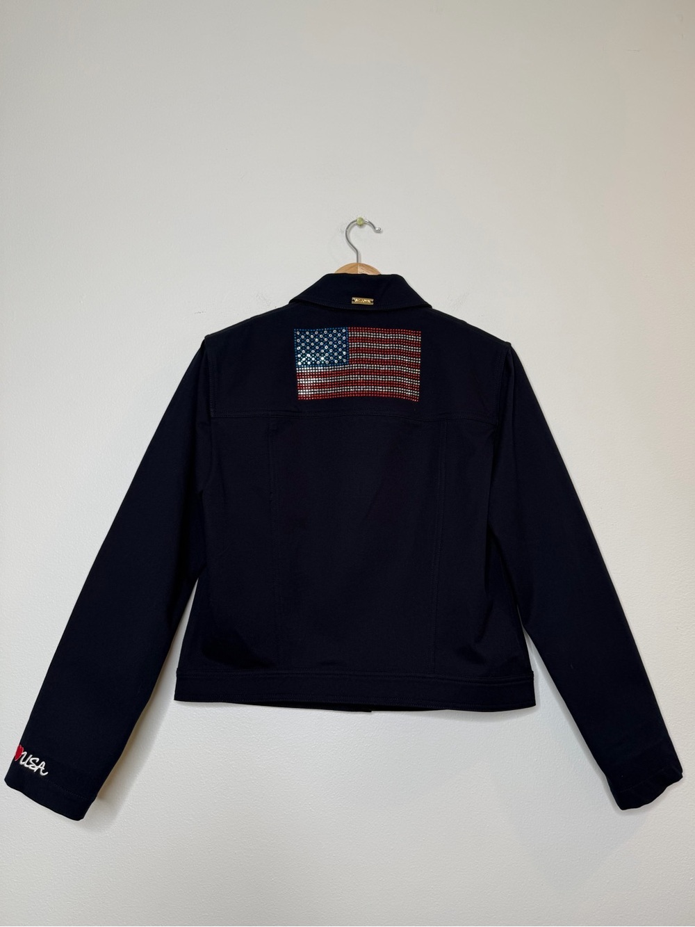 St John Sport Luxury Rhinestone Embellishment American Flag USA Jacket navy
